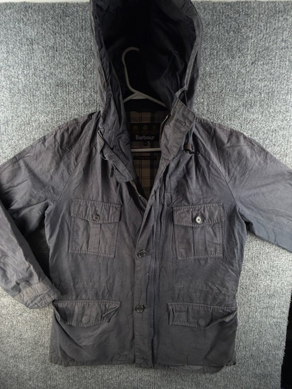 Barbour Cornish Medium Blue Waxed Jacket Coat Men Hooded Waterproof Breathable